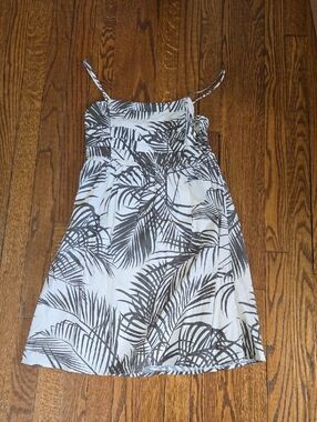 Express White Summer Sundress with Gray Palm Print